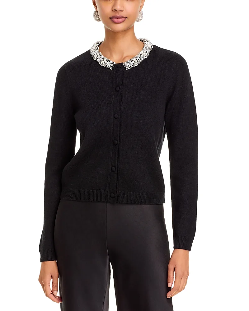 T Tahari Embellished Crewneck Cardigan by Tahari
