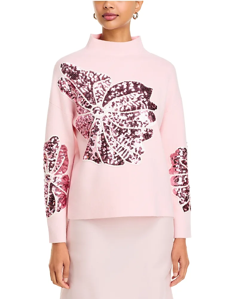 T Tahari Sequin Soutache Funnel Neck Sweater by Tahari