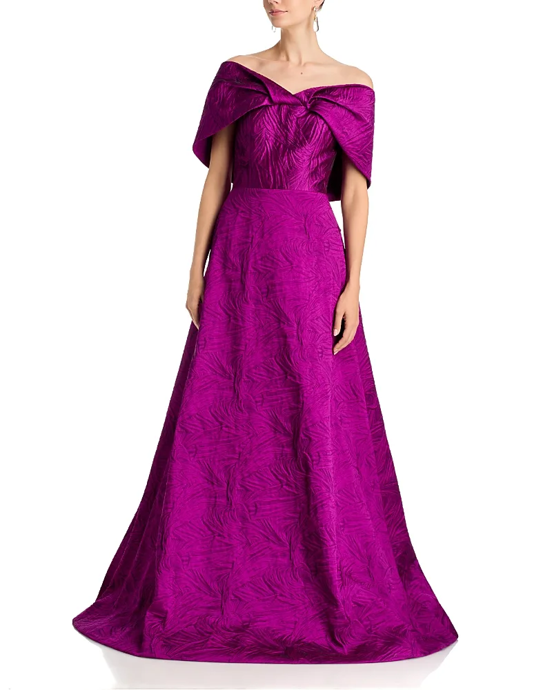 Teri Jon by Rickie Freeman Jacquard Off-The-Shoulder Bow Gown by Teri Jon