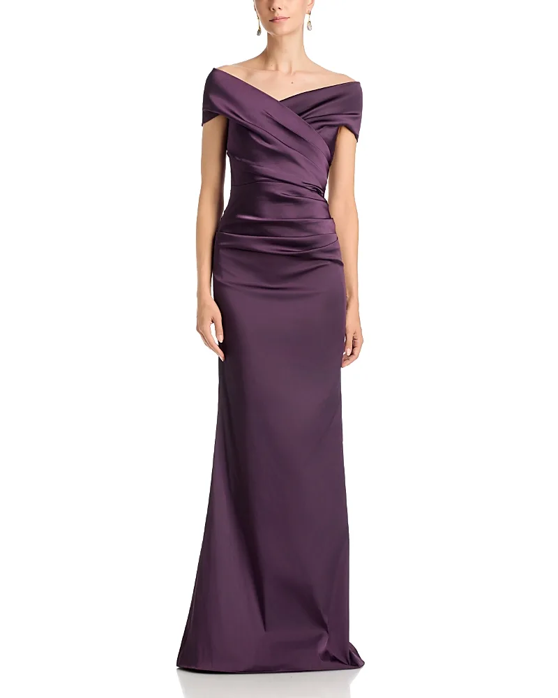 Teri Jon by Rickie Freeman Satin Stretch Off the Shoulder Gown by Teri Jon