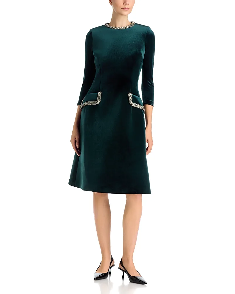 Teri Jon by Rickie Freeman Embellished Velvet A-Line Dress by Teri Jon