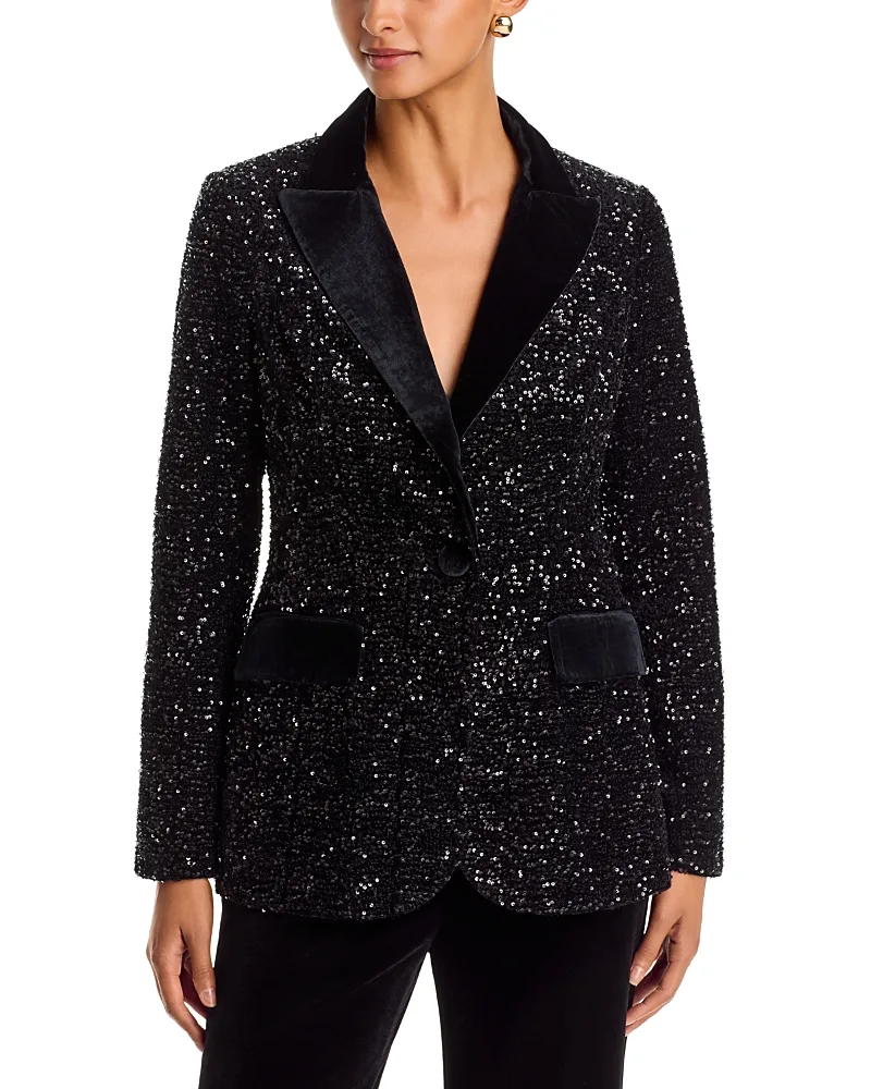 Teri Jon by Rickie Freeman Sequin Embellished Velvet Blazer by Teri Jon