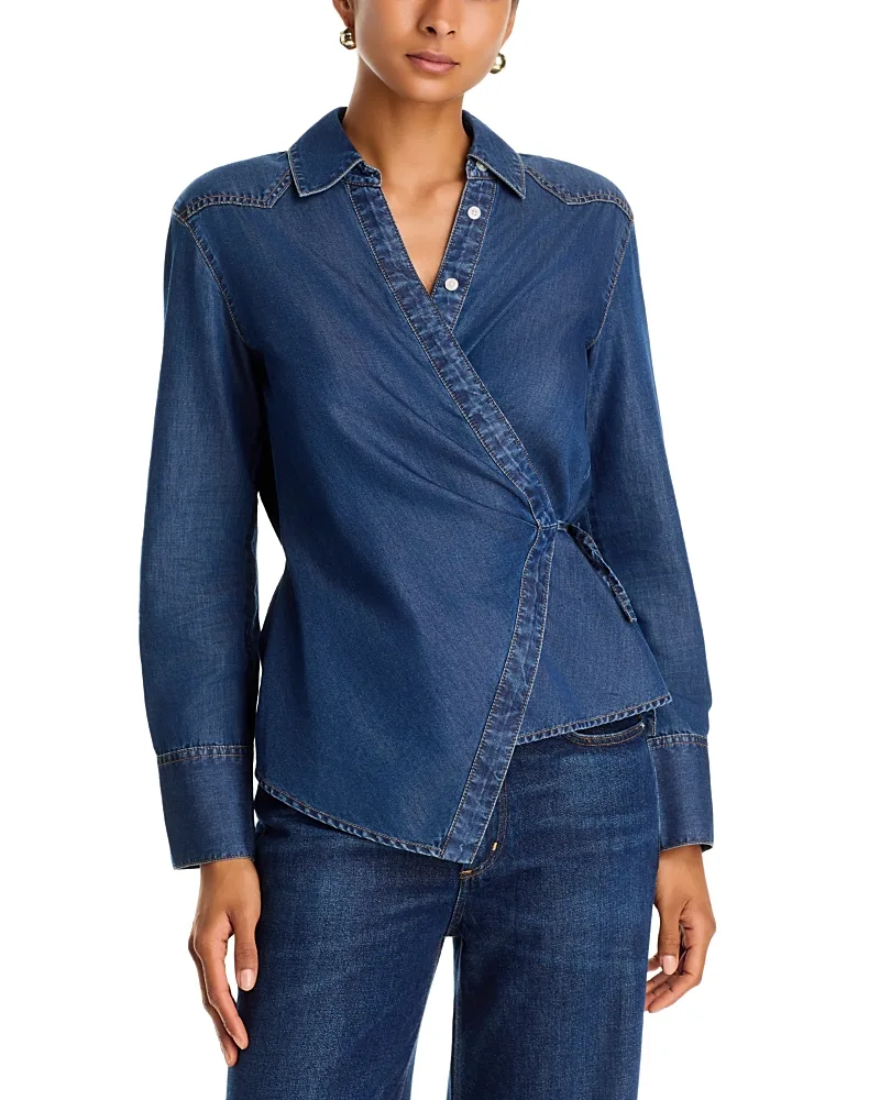 Perezzi Asymmetric Tie Waist Denim Shirt by Veronica Beard