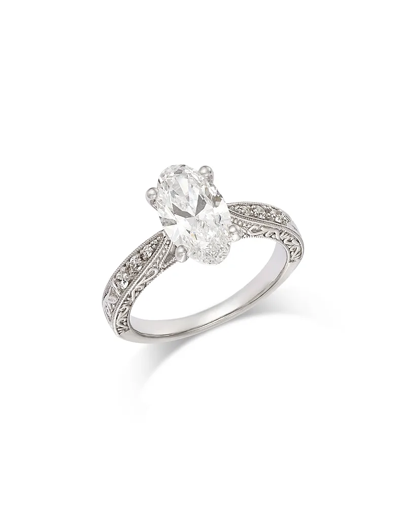 Luxe Collection Certified Lab Grown Diamond Oval Cut Milgrain Engagement Ring in 18K White Gold, 2.1 Tcw by Bloomingdales Fine Collection