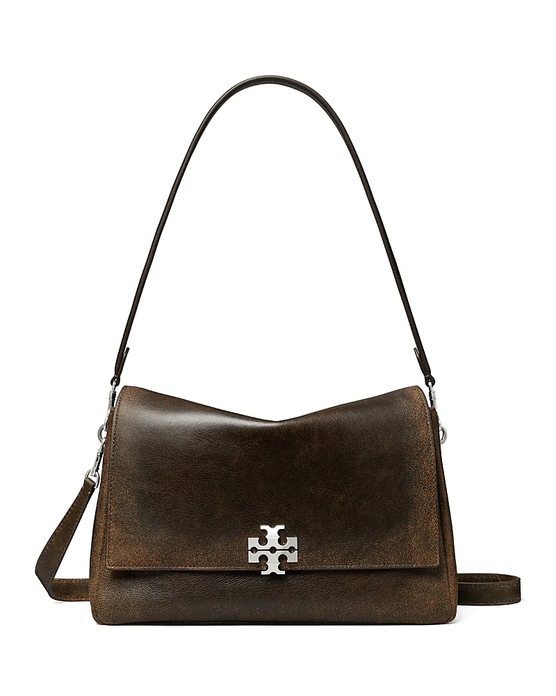 Charlie Distressed Leather Shoulder Bag by Tory Burch