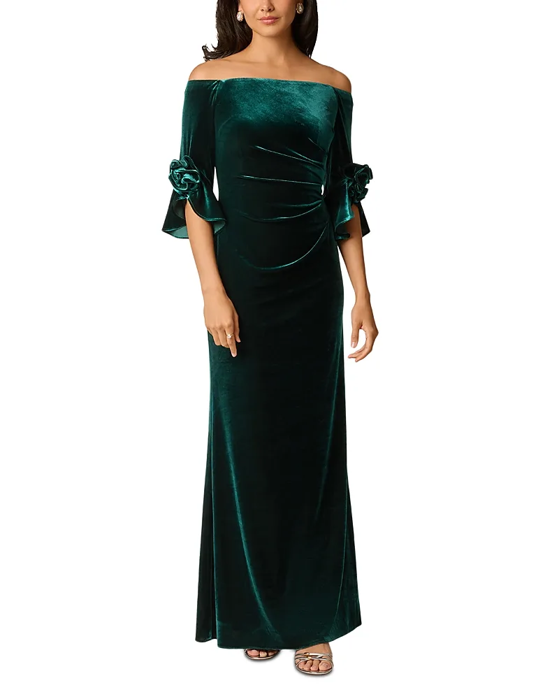 Stretch Velvet Off-the-Shoulder Gown by Adrianna Papell