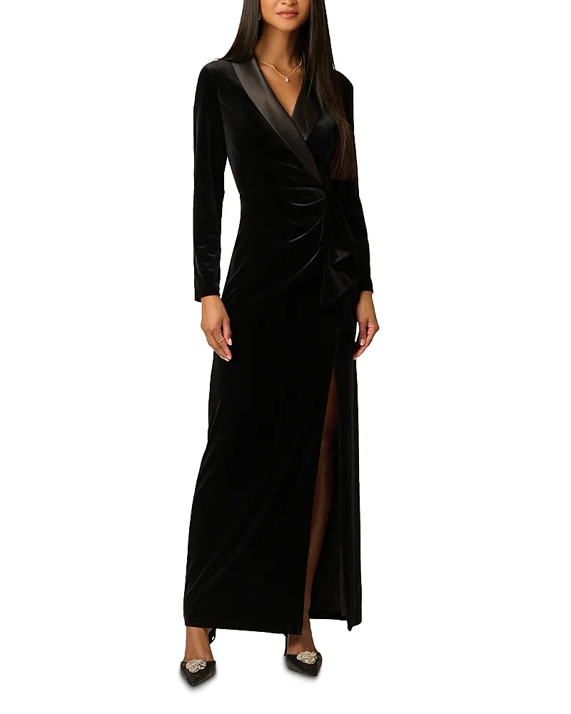 Velvet Long Sleeve Tuxedo Gown by Adrianna Papell