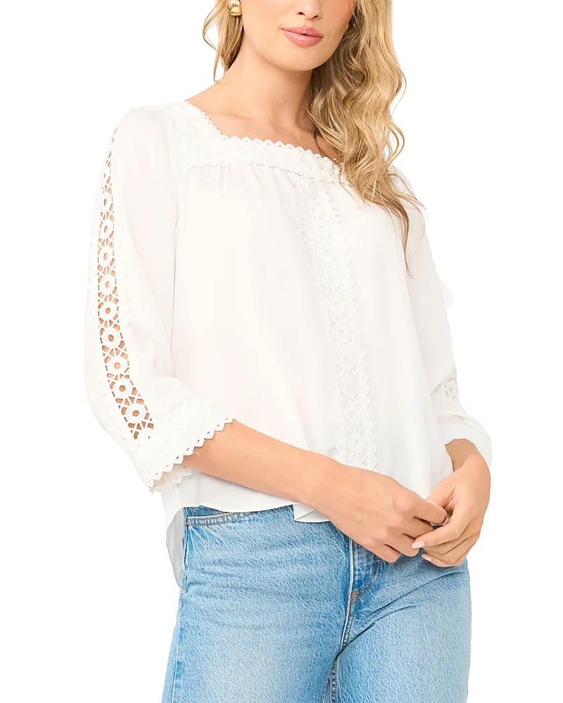 Square Neck Lace Yoke Blouse by Vince Camuto