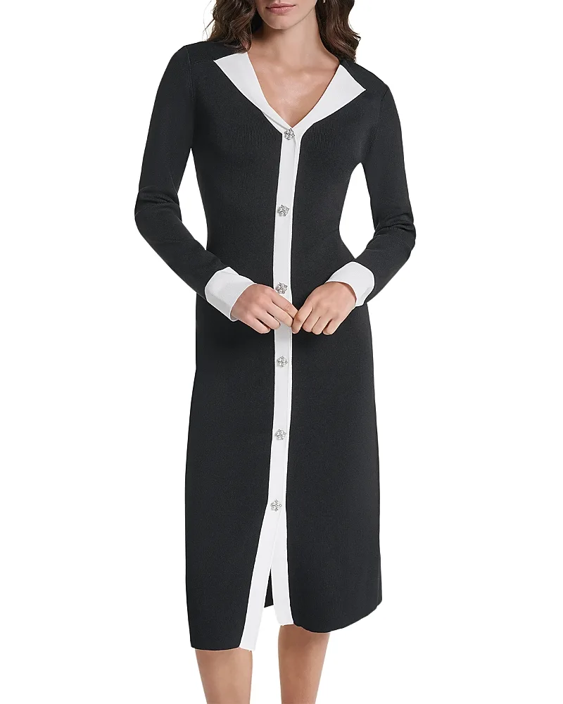 Paris Color Block Button Front Midi Sweater Dress by Karl Lagerfeld