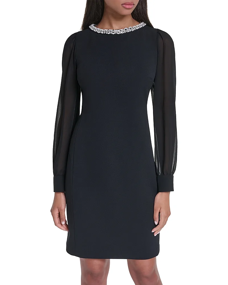 Paris Embellished Sheer Sleeve Sheath Dress by Karl Lagerfeld