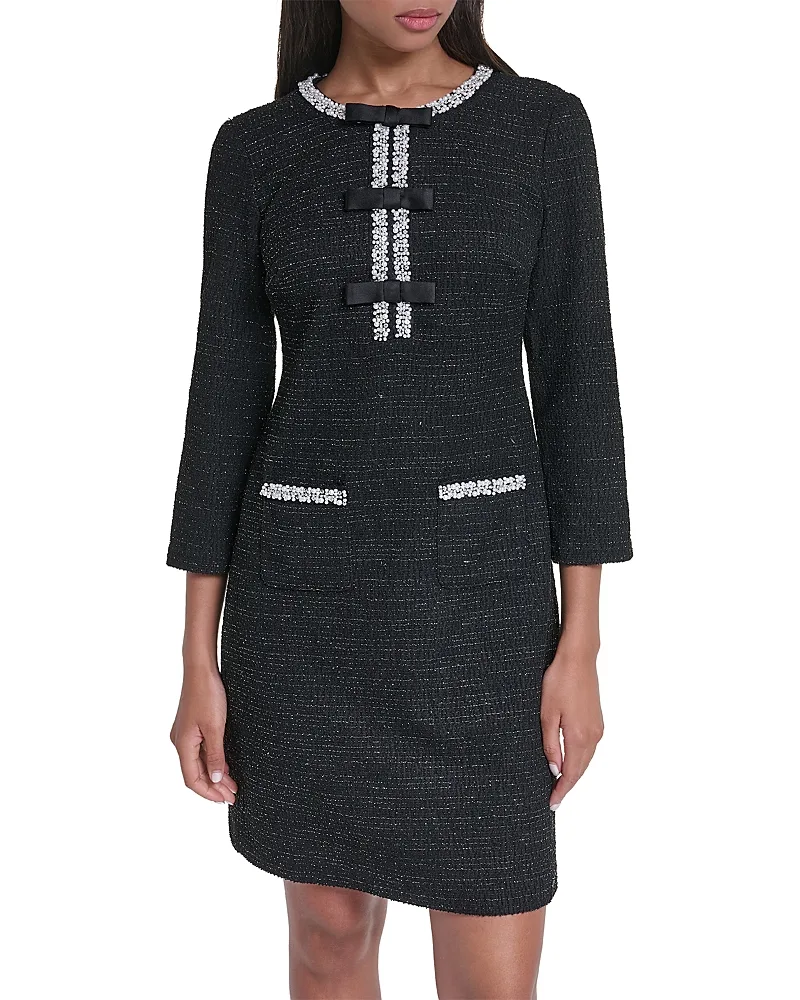 Paris Embellished Tweed Bow Shift Dress by Karl Lagerfeld