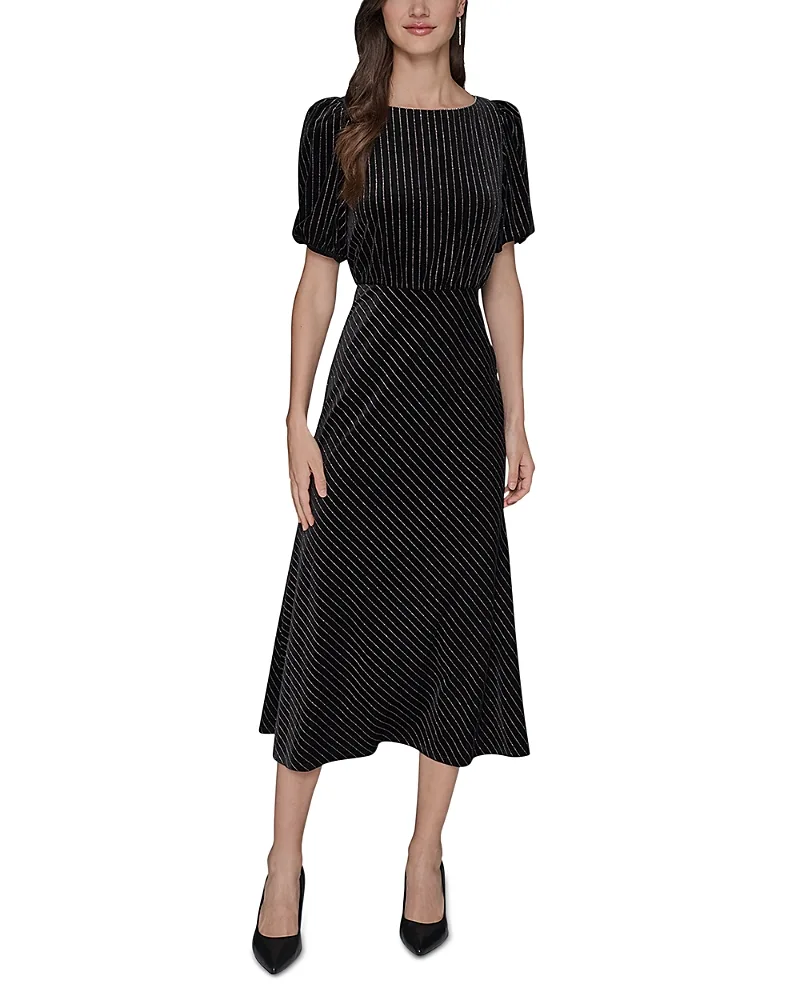 Paris Velvet Pinstriped Midi Dress by Karl Lagerfeld