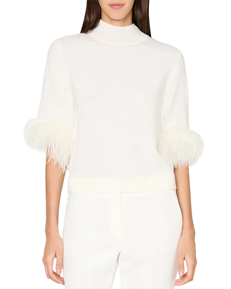 Feather Trim Short Sleeve Sweater by Milly