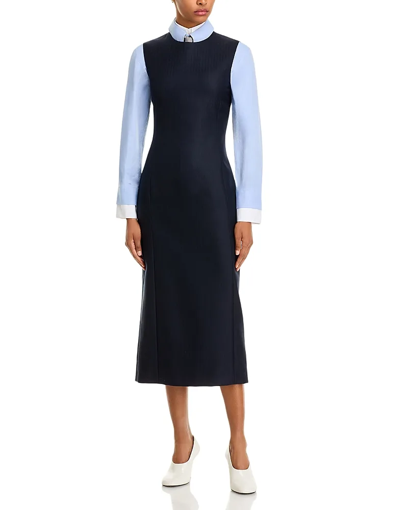 Herringbone Heavy Wool Pencil Midi Dress by Thom Browne