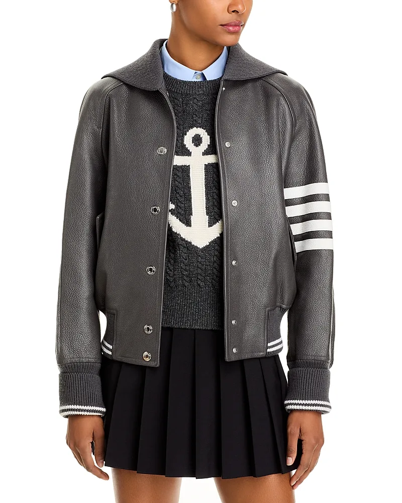 Leather Oversized Blouson Jacket by Thom Browne