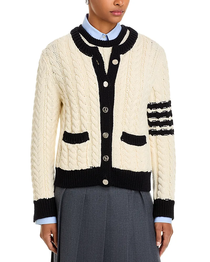 Aran Cable Knit Wool Cardigan by Thom Browne