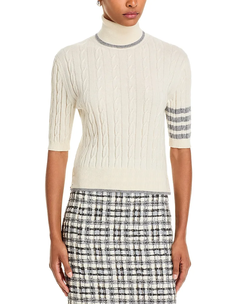 Baby Cable Knit Cashmere Short Sleeve Turtleneck Sweater by Thom Browne
