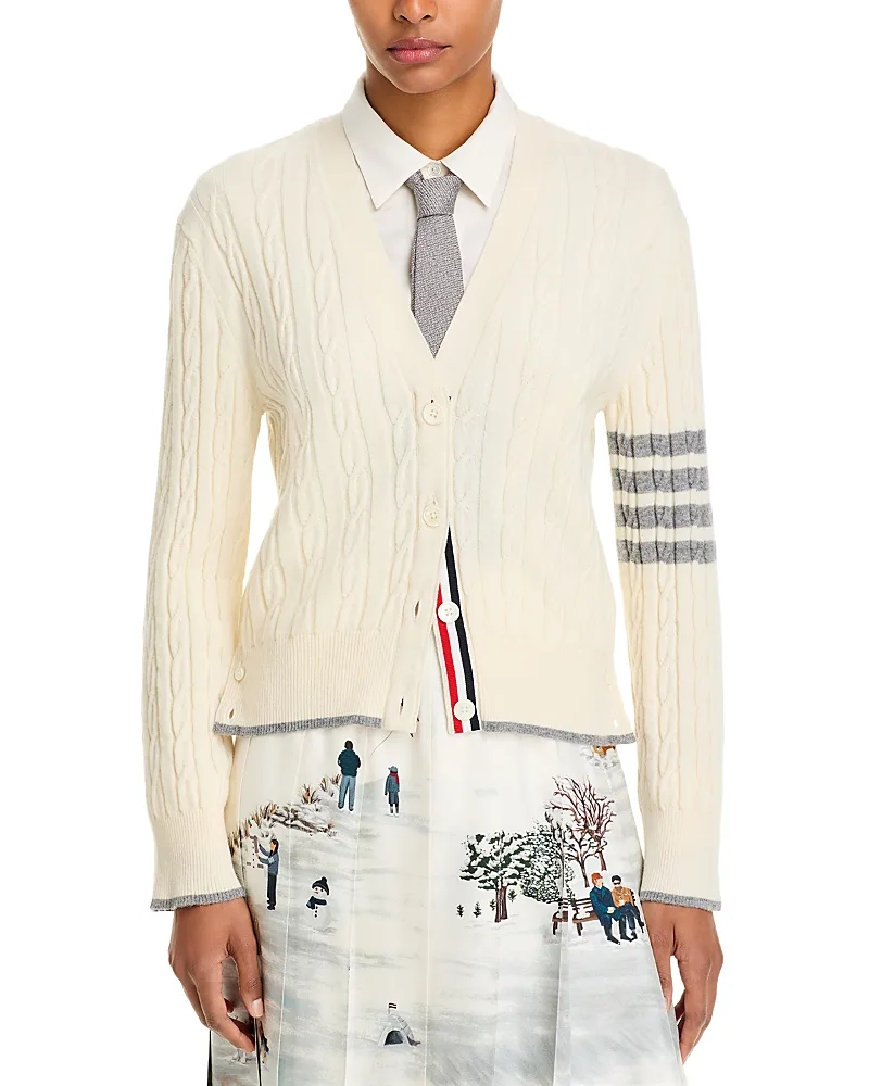 Baby Cable Stitch Cashmere V Neck Cardigan by Thom Browne