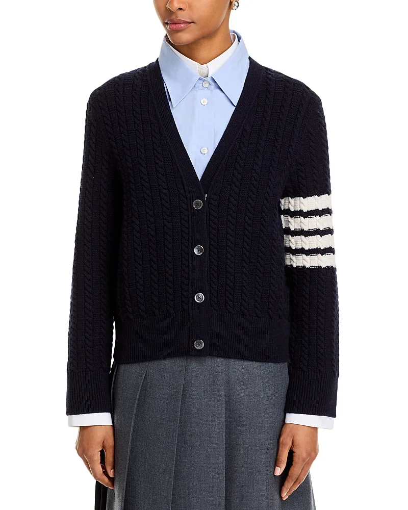 Anchor Intarsia Cable Stitch V Neck Cardigan by Thom Browne