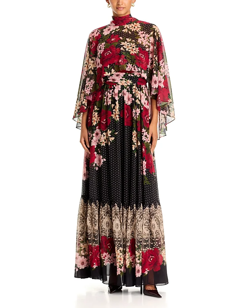 Sybil Mixed Print Cape Dress by Ungaro