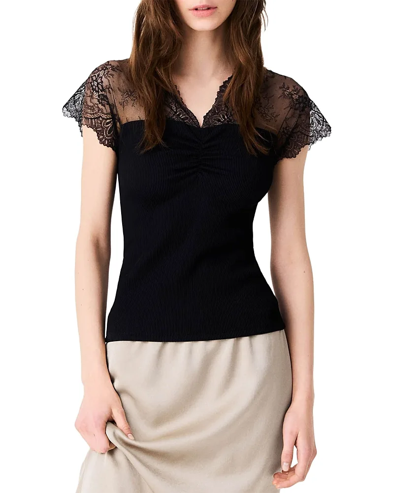 Liliona Lace Yoke Jersey Top by Maje