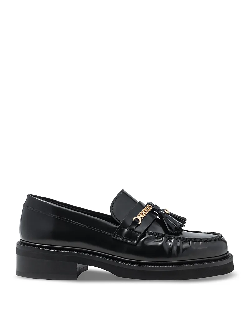 Tassel & Chain Leather Loafers by Maje