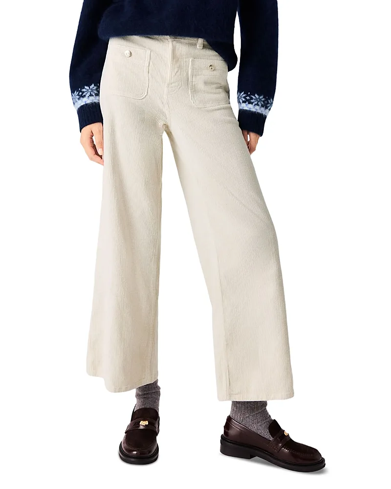 Praira Cotton Stretch Wide Leg Corduroy Pants by Maje