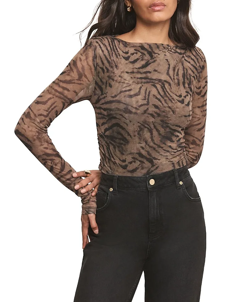 Boat Neck Draped Detail Mesh Top by Mint Velvet