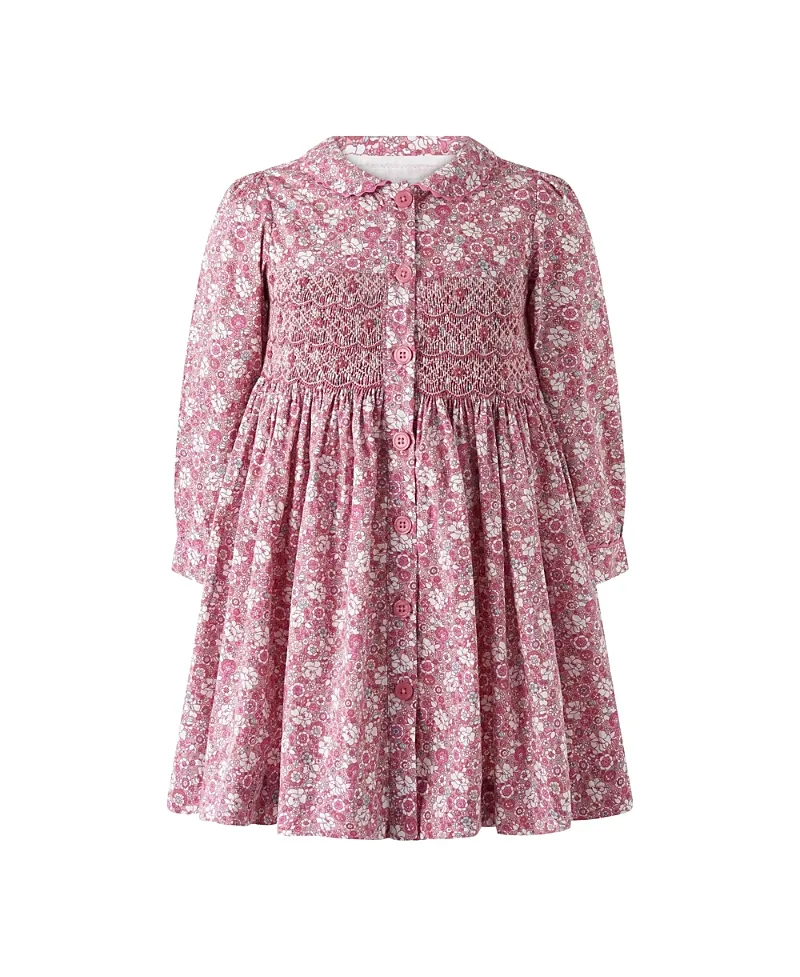English Garden Smocked Button-Front Dress by Rachel Riley