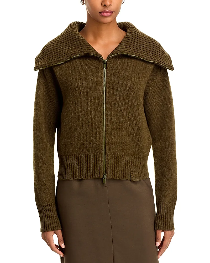 Lambswool Blend Wide Collar Zipped Cardigan by Victoria Beckham