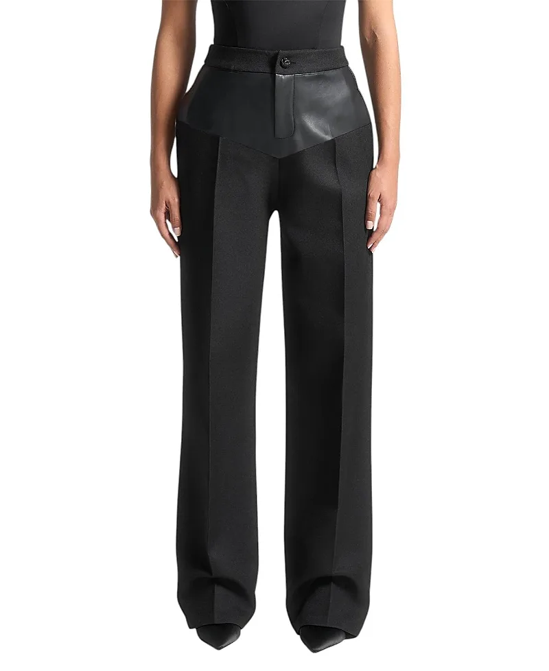 Blanche Faux Leather Panel Tailored Trousers by Maniere De Voir