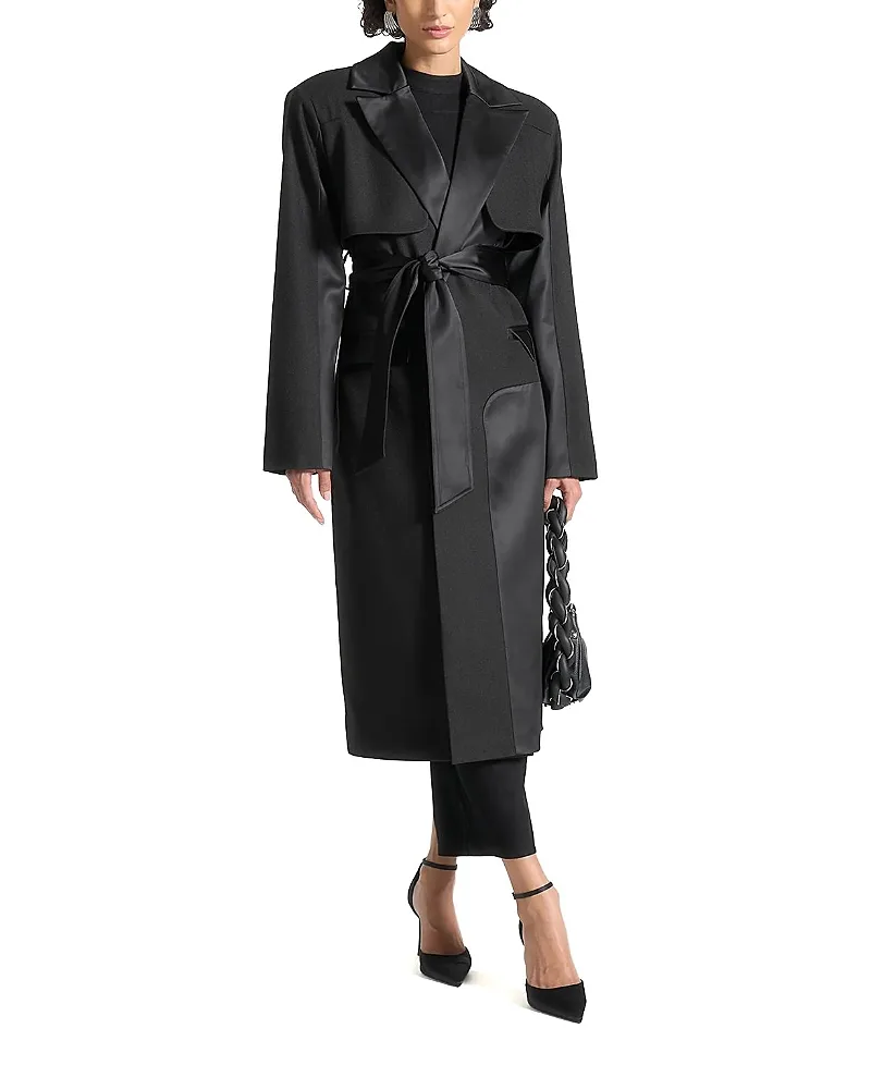 Ilona Tailored Satin Trench Coat by Maniere De Voir
