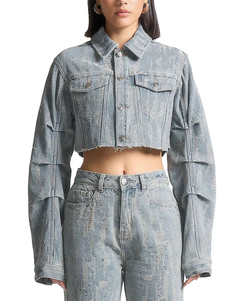 Alice Cropped Distressed Denim Jacket by Maniere De Voir