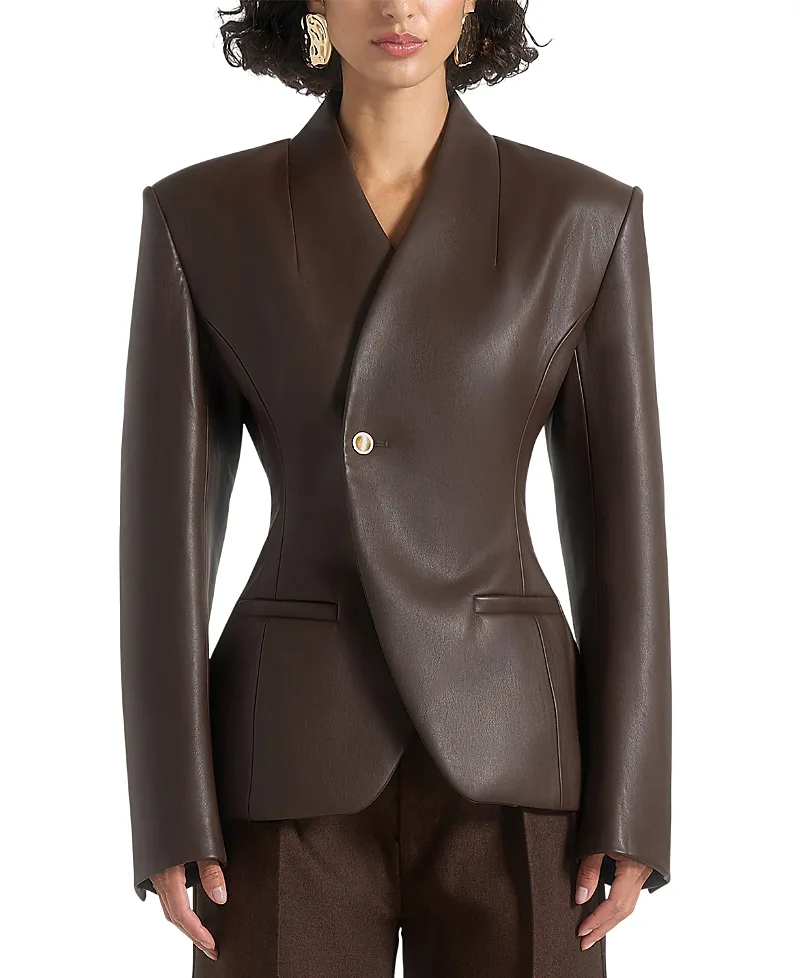 Ina Leather Cinched Waist Kimono Blazer by Maniere De Voir