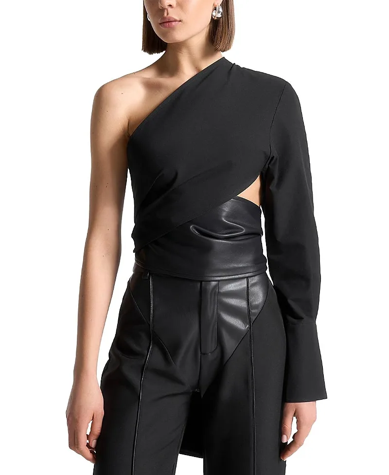 Coralie One Sleeve Leather Wrap Top