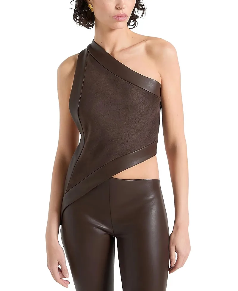Suede & Leather Asymmetric Backless Top by Maniere De Voir