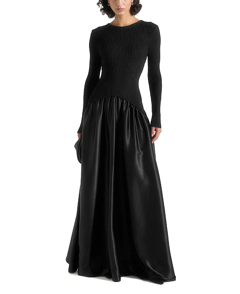 Adeline Knit & Satin Curved Hem Maxi Dress by Maniere De Voir