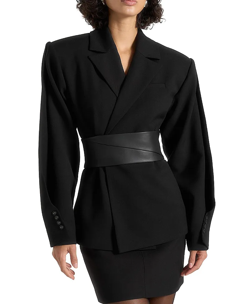 Marie Wool Twist Sleeve Blazer with Belt by Maniere De Voir