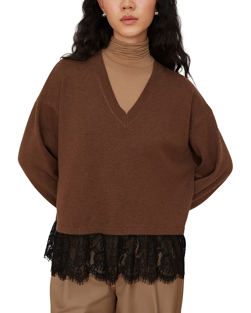 V Neck Lace Trim Sweater by Jovonna London
