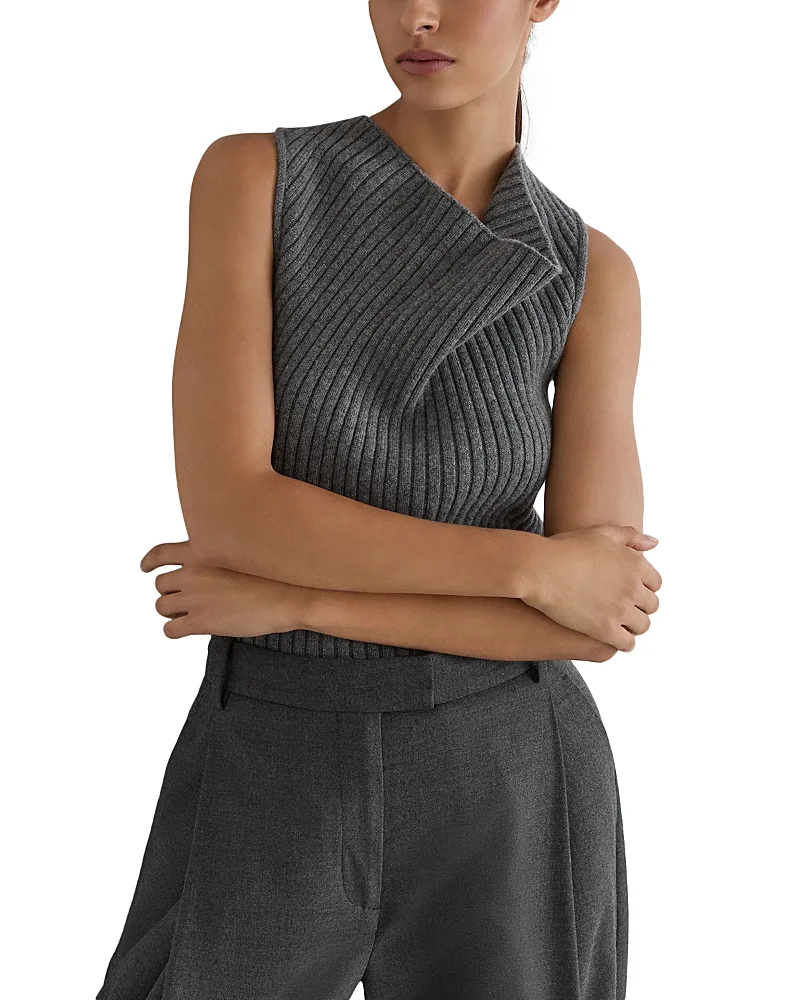 Maggie Wool Blend Ribbed Knit Top by Reiss