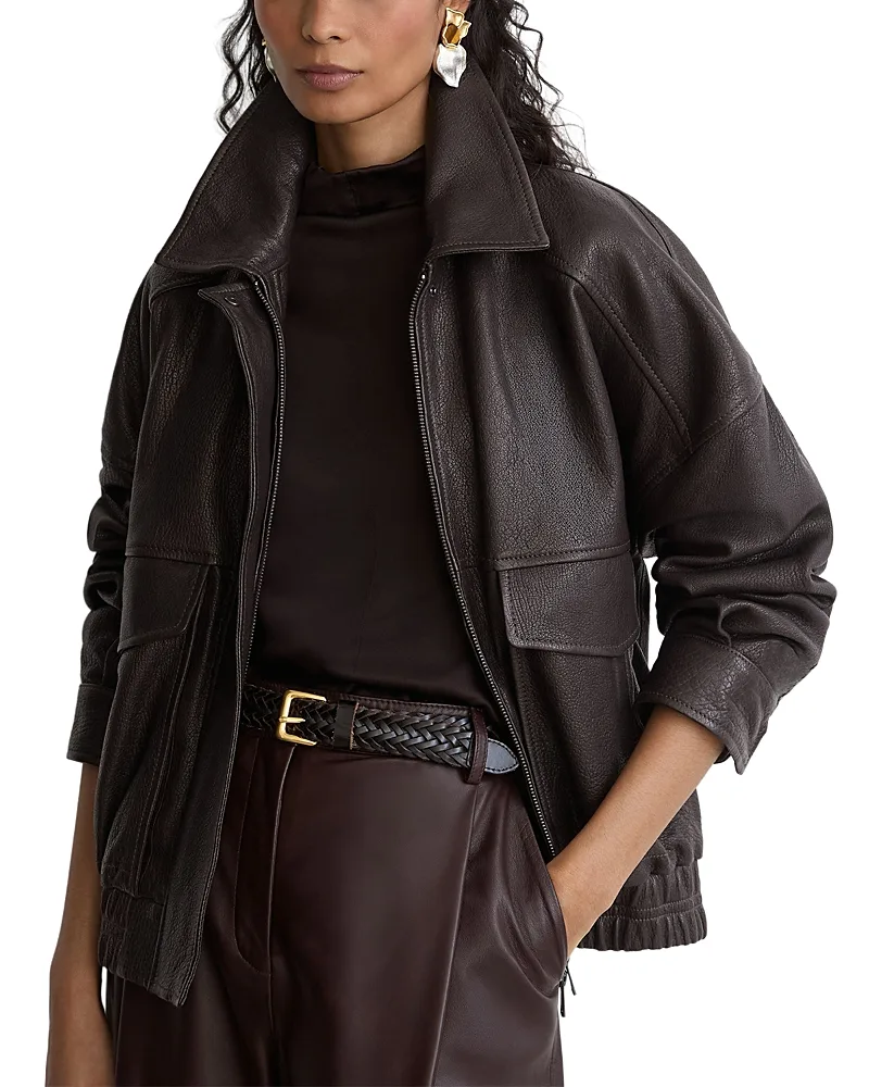 Maeve Grained Leather Collared Jacket