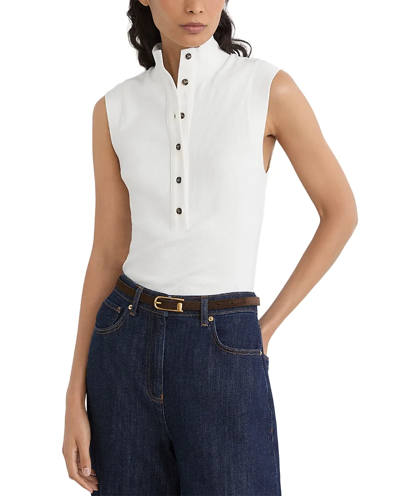 Isla Stretch Cotton Funnel Neck Top by Reiss