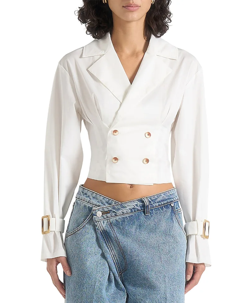 Andrea Double Breasted Cropped Shirt with Balloon Sleeves by Maniere De Voir