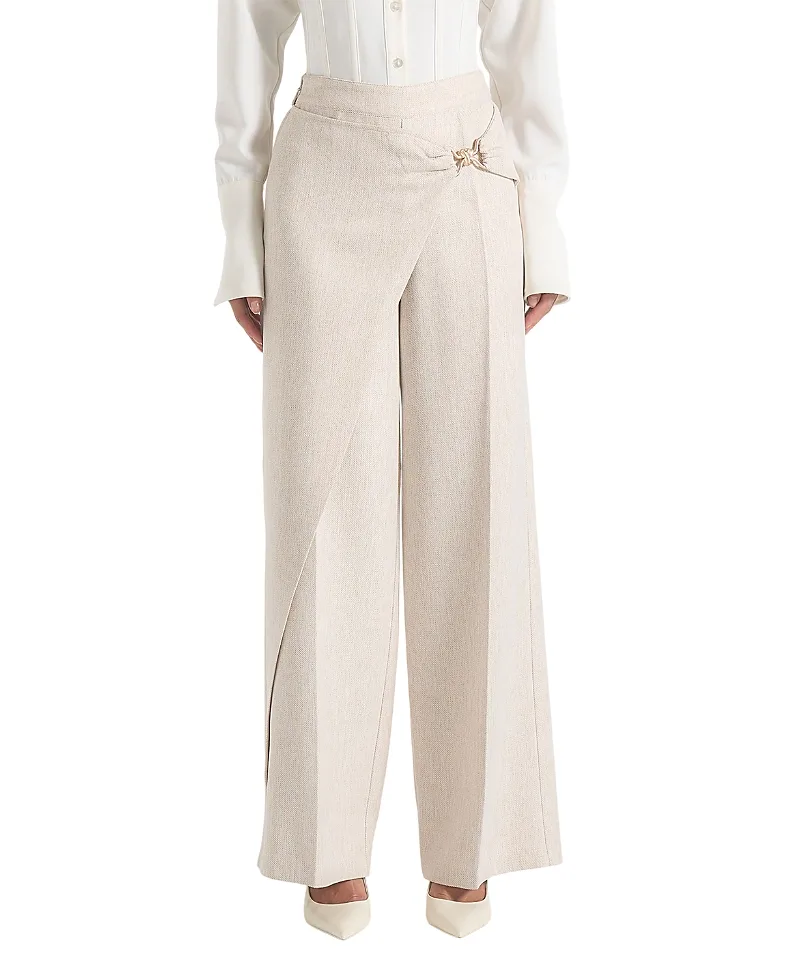 Beryl Wrap Tailored Trousers with Hardware Detail by Maniere De Voir
