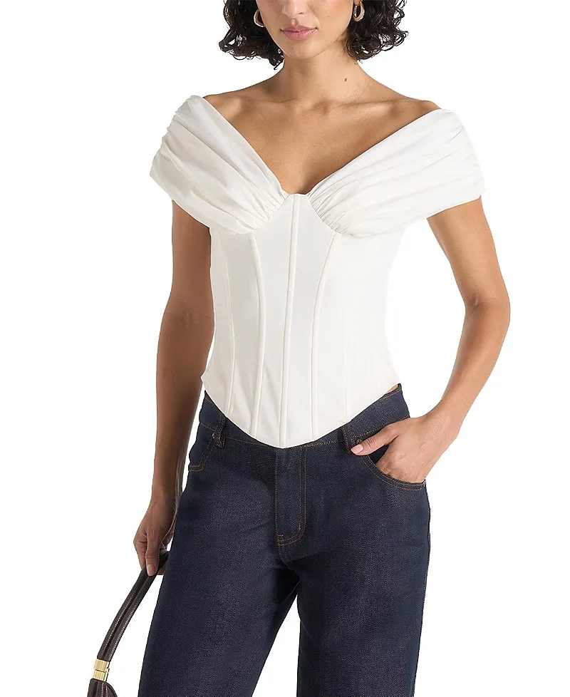 Ursula Ruched Off Shoulder Cotton Corset Top by Maniere De Voir