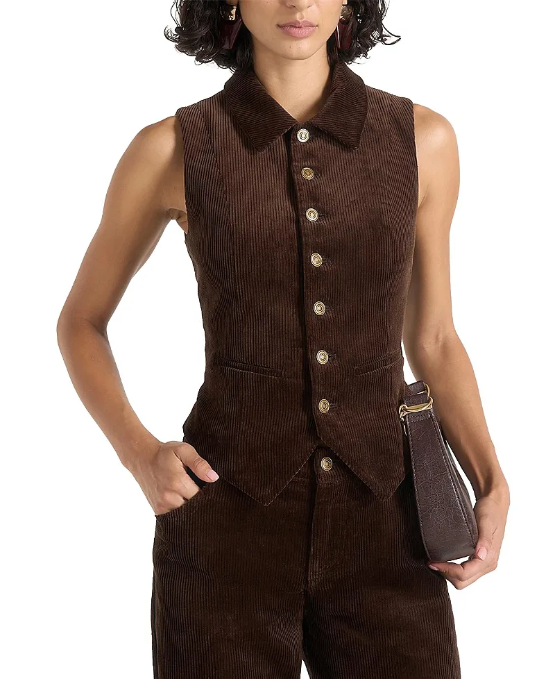 Nancy Corduroy Cinched Waistcoat with Point Collar by Maniere De Voir