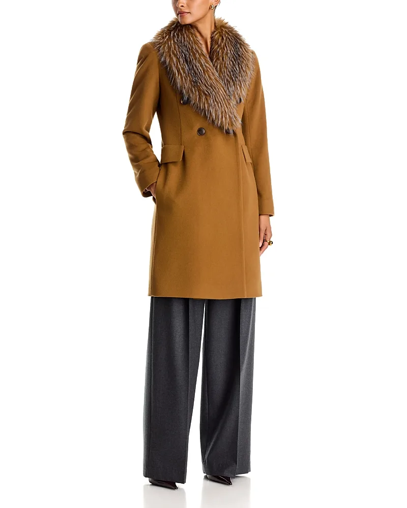 Wool Faux Fur Trim Coat by Fleurette
