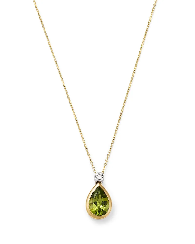 Diamond & Peridot Pendant Necklace in 14K Yellow Gold, 0.07 Tcw