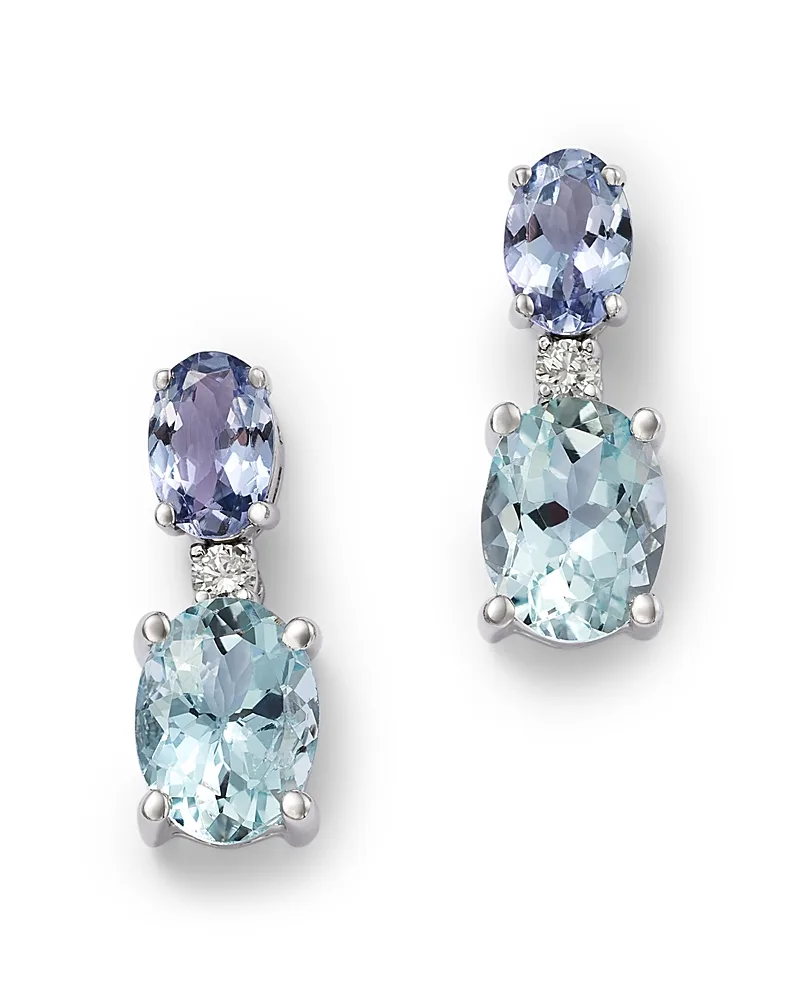 Diamond, Tanzanite & Aquamarine Stud Earrings in 14K White Gold, 0.08 Tcw by Bloomingdales Fine Collection