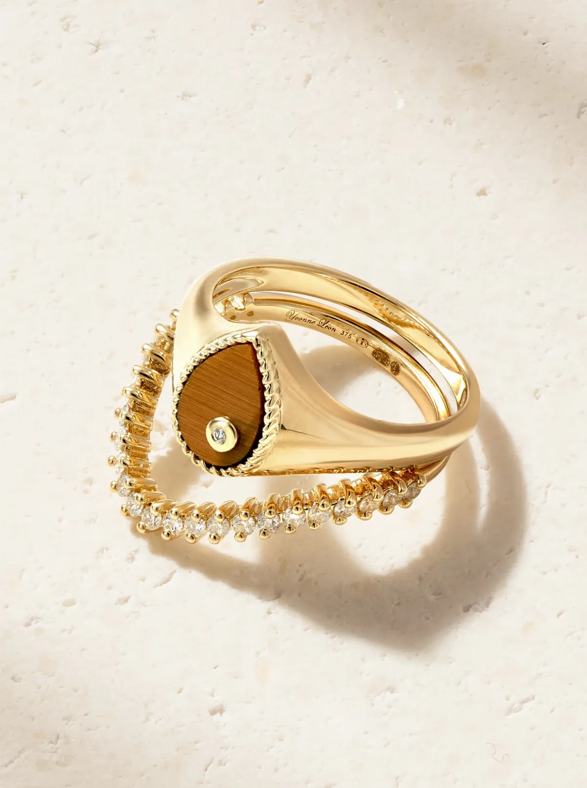 - Baby Chevaliere Poire 9-karat Gold, Tiger's Eye And Diamond Ring -